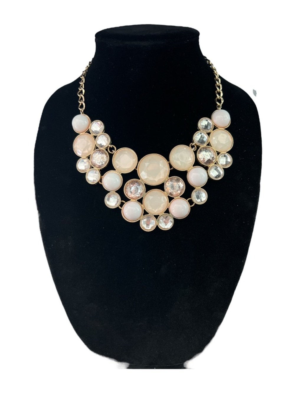 Gold-Tone Cream Statement Bib Necklace - Unbranded
